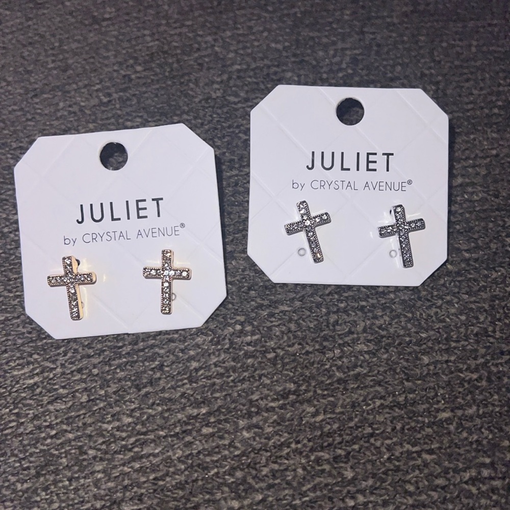 Cross diamond earrings - 2 PAIRS for the price of one !